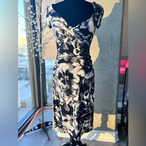 American Living Size 6 Black Floral Ruched Dress